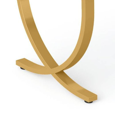 Table de salle à manger, métal doré géométrique moderne, faux marbre blanc de 63 pouces