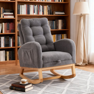 Accent Rocking Chair with Footrest High Back Rubber Wood by George Oliver