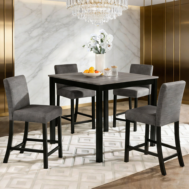 5-Piece Counter Height Square Dining Table Set with 4 Upholstered Chairs