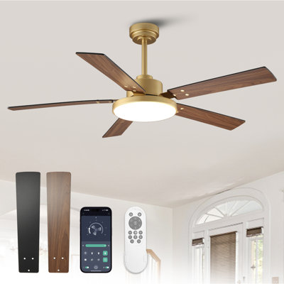 Vaczon 52" Smart Ceiling Fan with Dimmable 3CCT LED Lights and Remote Control, 6 Speeds Reversible DC Motor, Timer, Double-Sided Wood Blades, 6''/10'' Downrods, for Indoor/Covered Outdoor Use
