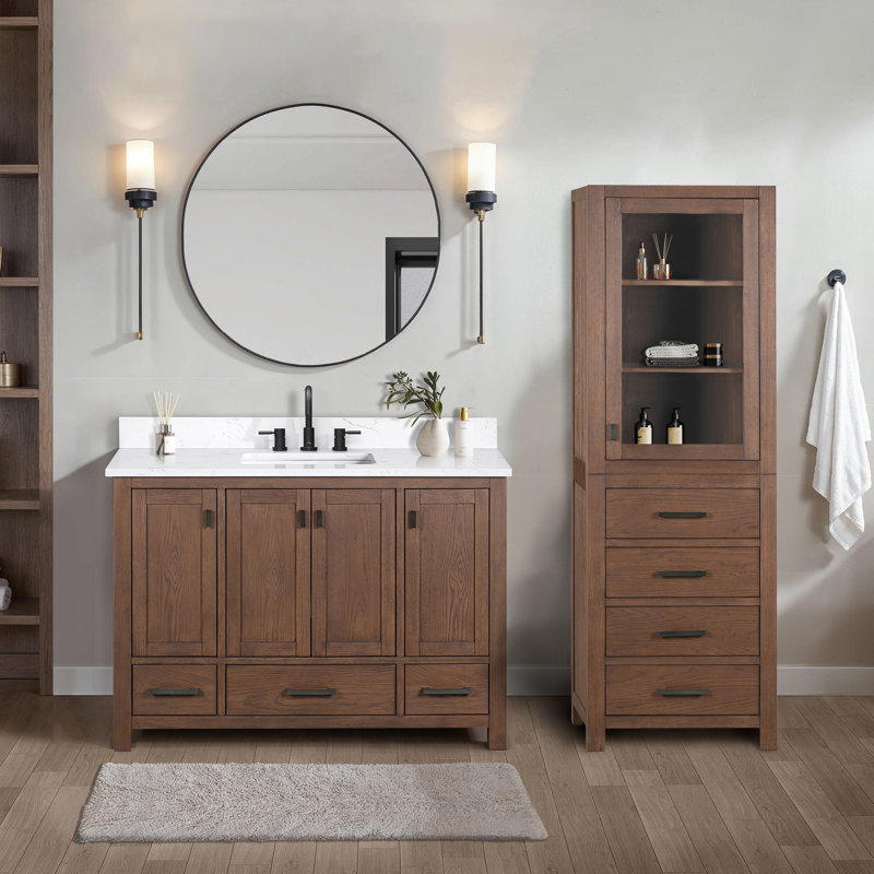 Keira Freestanding Wood Linen Cabinet, Mocha Oak