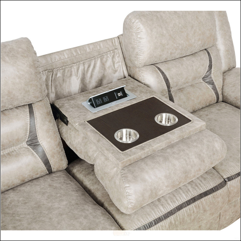 Canapé capitonné taupe avec accoudoirs coussinés, Taupe, H 40 po x l 87 po x P 38 po