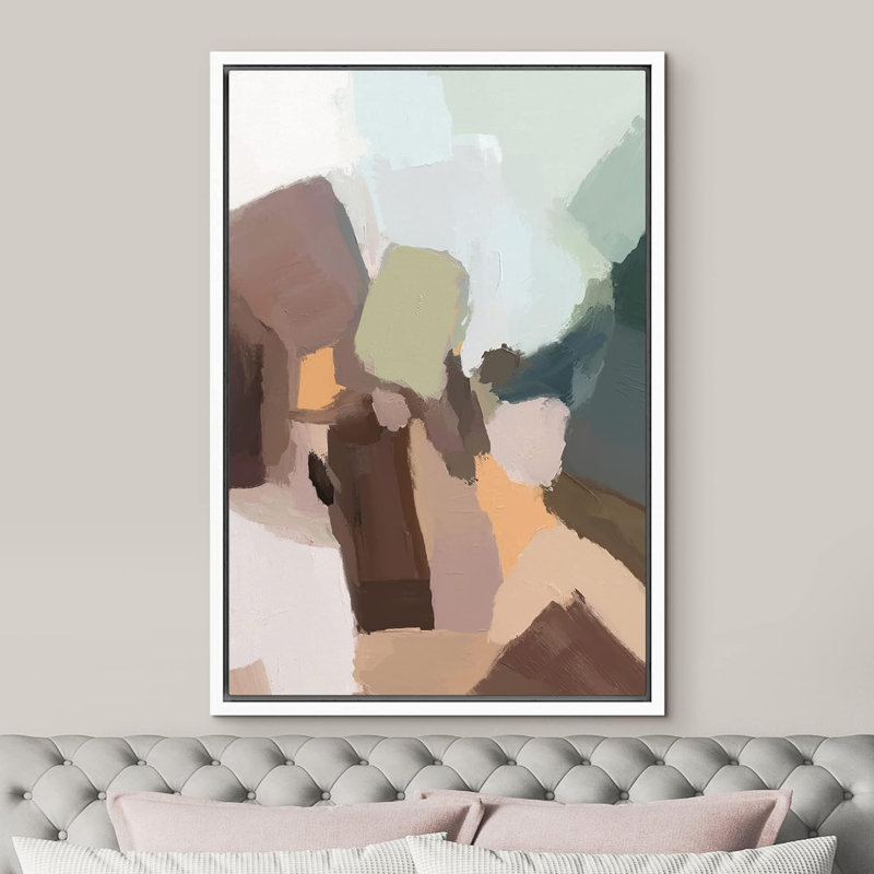 Multicolore, aquarelle, vert, brun, aquarelle, art moderne, bohème, coloré, chic encadré sur toile, Blanc