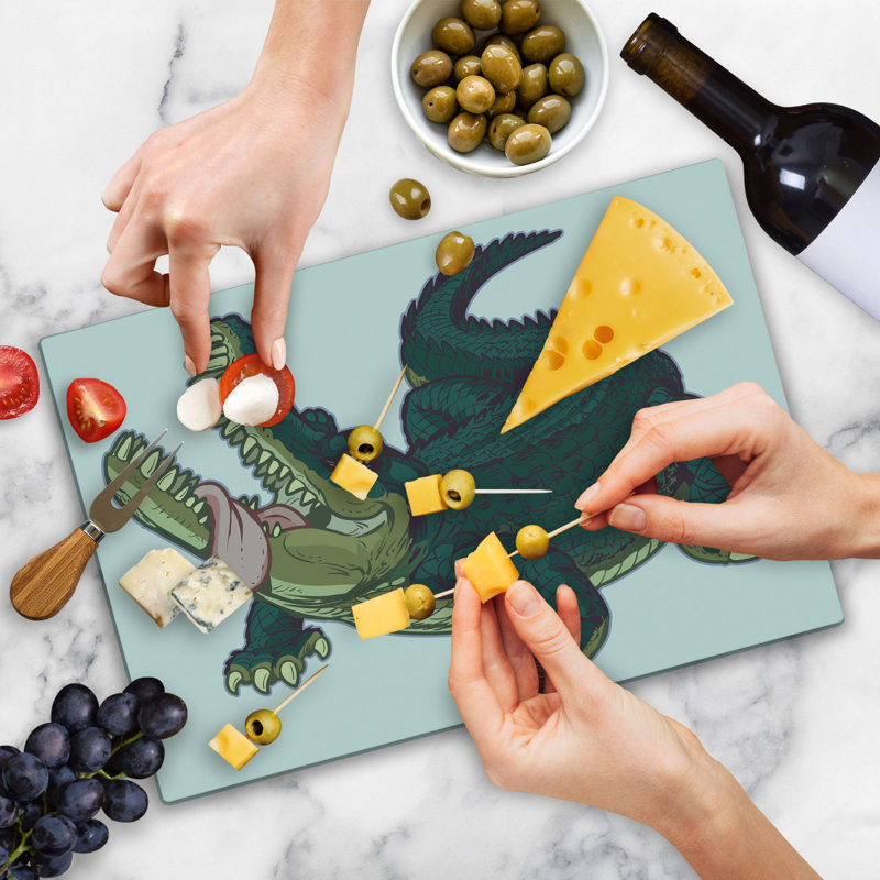 Ambesonne Crocodile Cutting Board Large Size Graphical Wild Alligator Multicolor