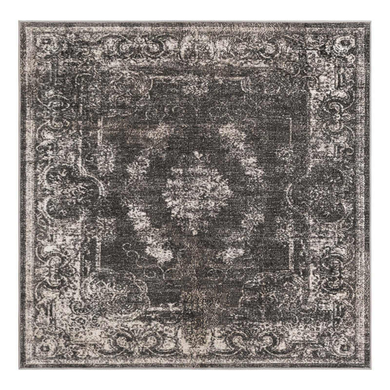 Clevinger Oriental Charcoal Area Rug, Square 5'3"