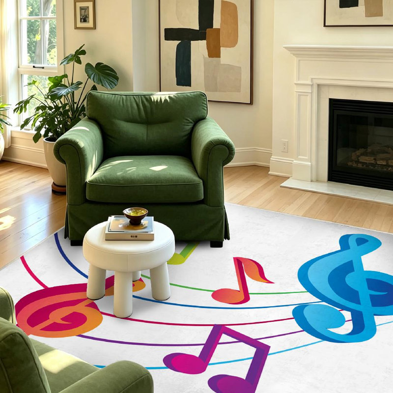 Clear Musical Music Song Abstract Banner Blue Bright Colorful Decor Machine Washable Indoor Area Rug, Rectangle 55" x 79"
