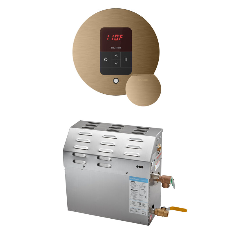 Ensemble de générateur de douche à vapeur MS 12 kW (12000 W) avec contrôle rond de température en laiton satiné