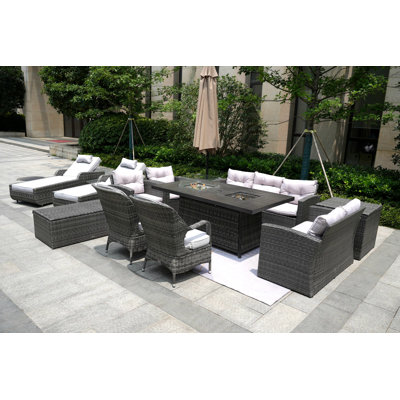 Aliaksey 11 - Person Patio Conversation Set with Cushions