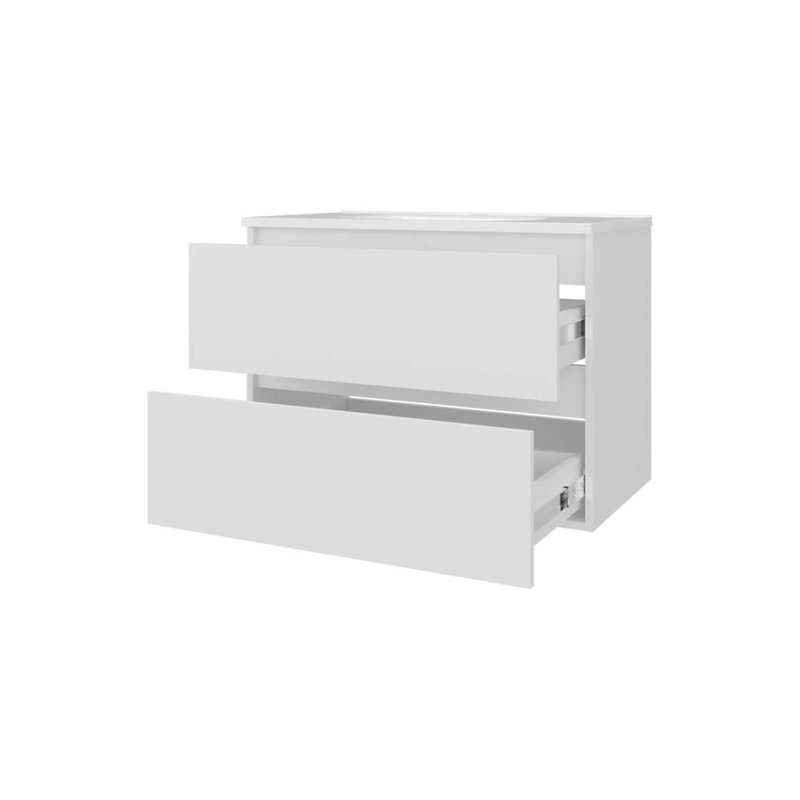 Meuble-lavabo flottant blanc avec deux tiroirs et lavabo, Blanc