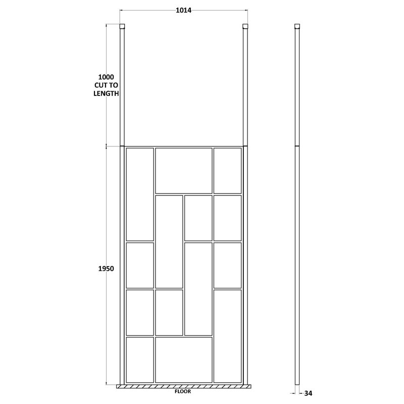 nuie 1000mm Matt Black Wetroom Screen, 1050mm W