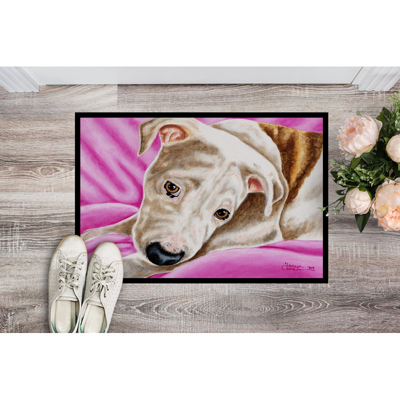 Paillasson d’extérieur antidérapant Wausa Dream girl pit bull, Rectangle 1 pi 6 po x 2 pi 3 po