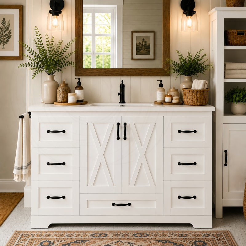 Meuble-lavabo blanc 48 po avec 7 tiroirs 48 po