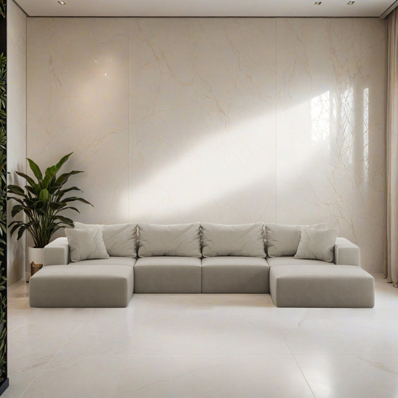 Canapé-lit modulaire 6 pièces pour salon, Chenille beige