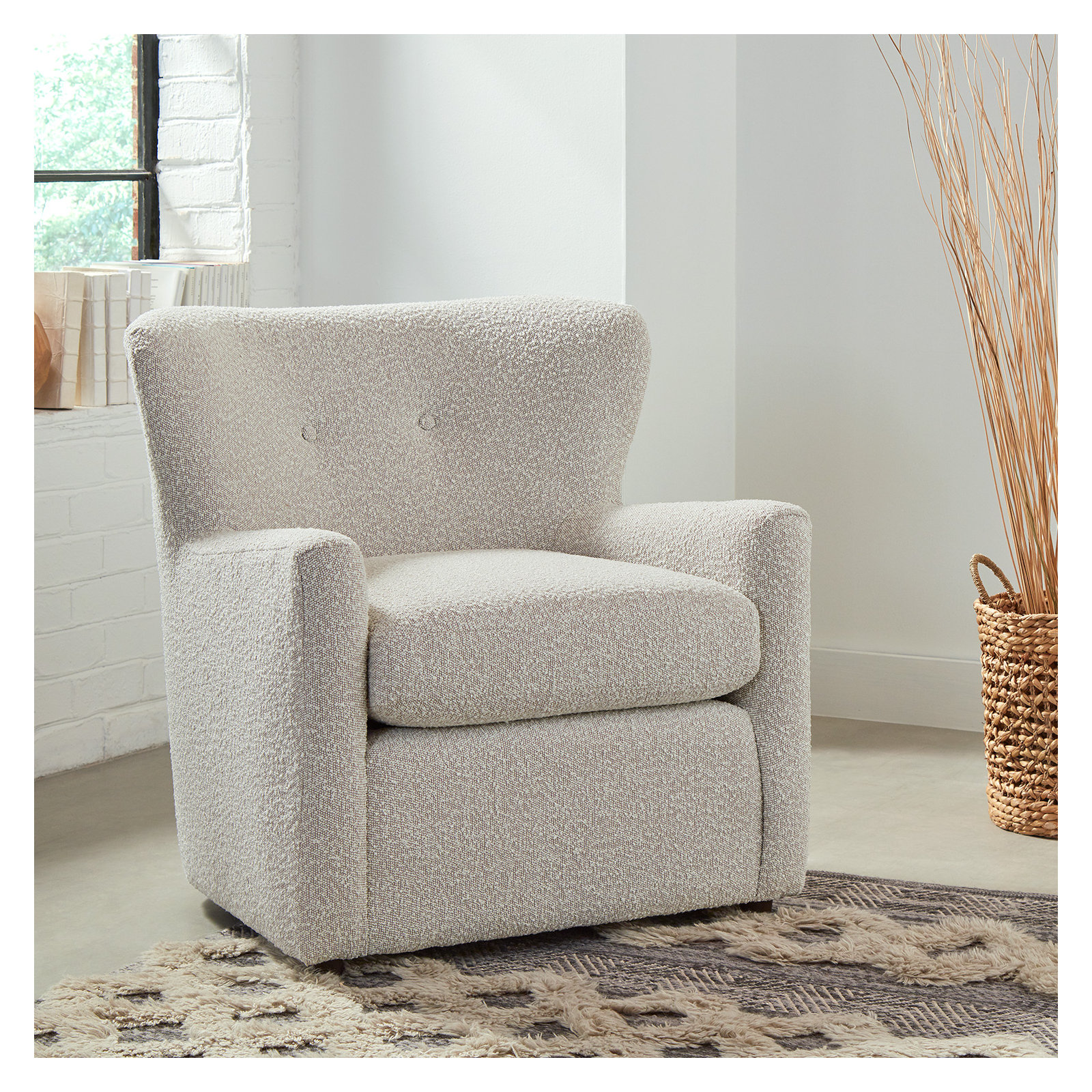 Bendigo Upholstered Wingback Chair, Ivory Boucle