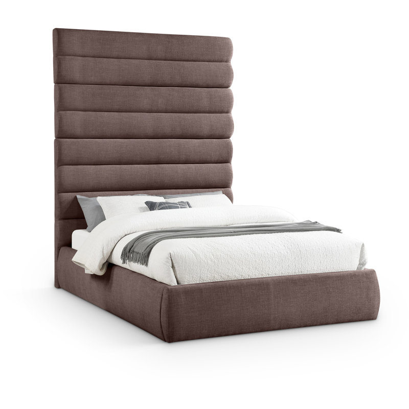 Adam Linen Textured Fabric Bed, Brown Linen Textured Fabric, Queen