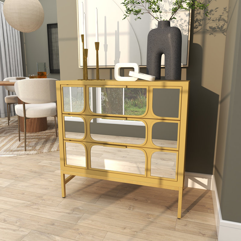 Armoire en bois Clell Glam, Noir, Or