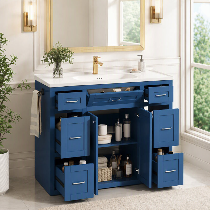 Meuble-lavabo simple 48 po avec comptoir en pierre, Marine