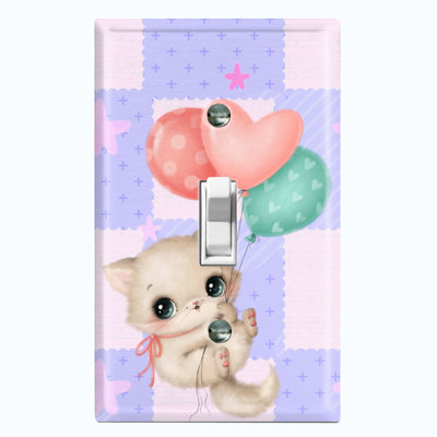 Plaque d'interrupteur en métal (prise mignonne de chat avec un ballon - mauve simple)