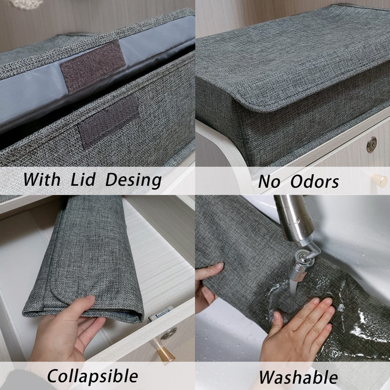 Séparateur de chaussettes gris, paquet de 2 avec couvercle - rangement pliable pour 30 cellules, organisateur de cravates pour hommes