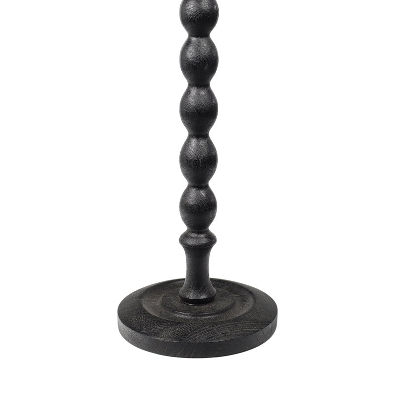 Augustus 11" x 24.5" Cottage Round Solid Mango Wood Spool Pedestal Drink Table - Black Turned Accent Side & End Table for Living Room
