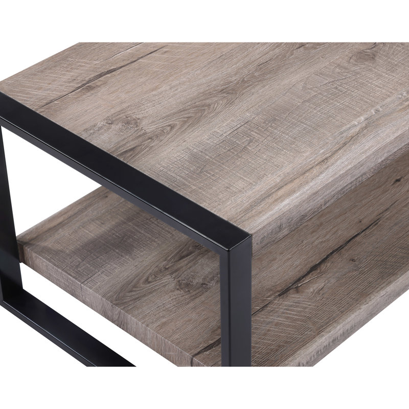 Modern 3Pc Cocktail - Table basse rectangulaire et 2 tables de bout carrées, mobilier rustique en bois noir brun pour le salon, construction contemporaine