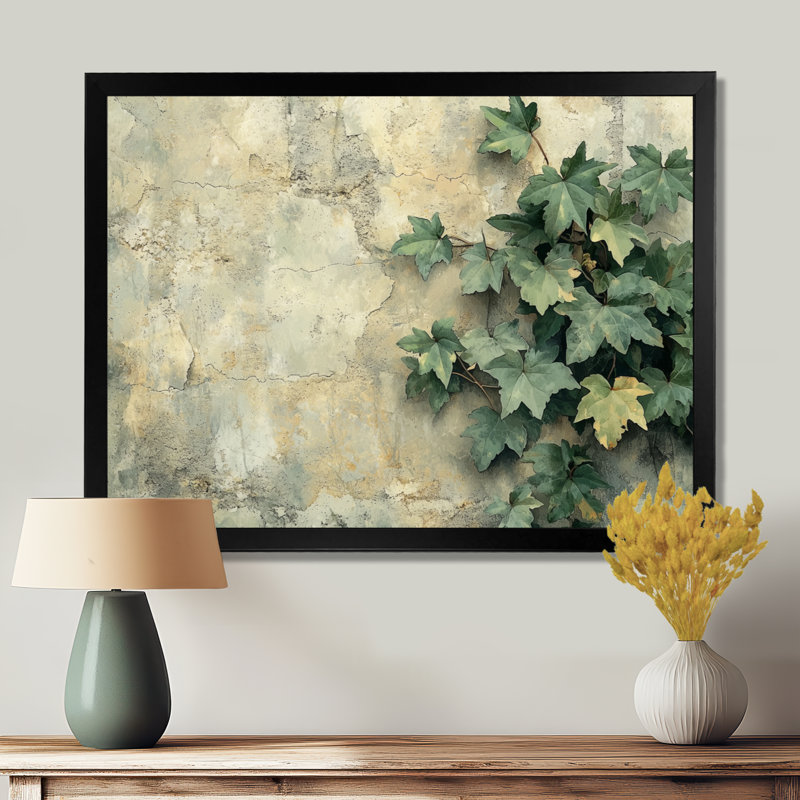 Collage de feuilles de lierre sur un mur I - feuilles, art mural pour le salon, H 16 po x l 32 po, Noir, noir, noir, noir