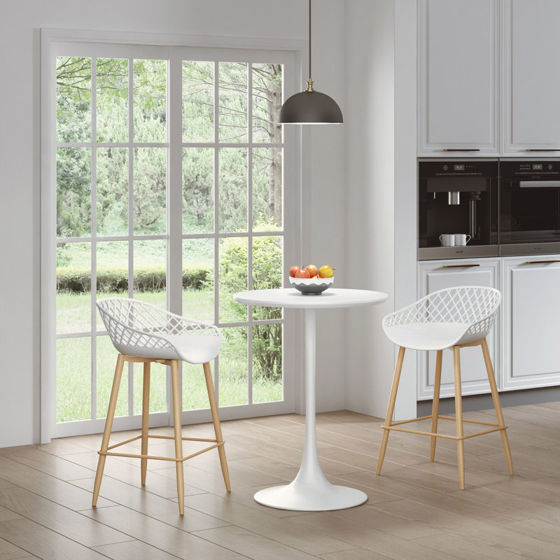 Beitske Counter Height 24" Dining Table and Steel Pedestal Base Indoors plus Counter Stools, White