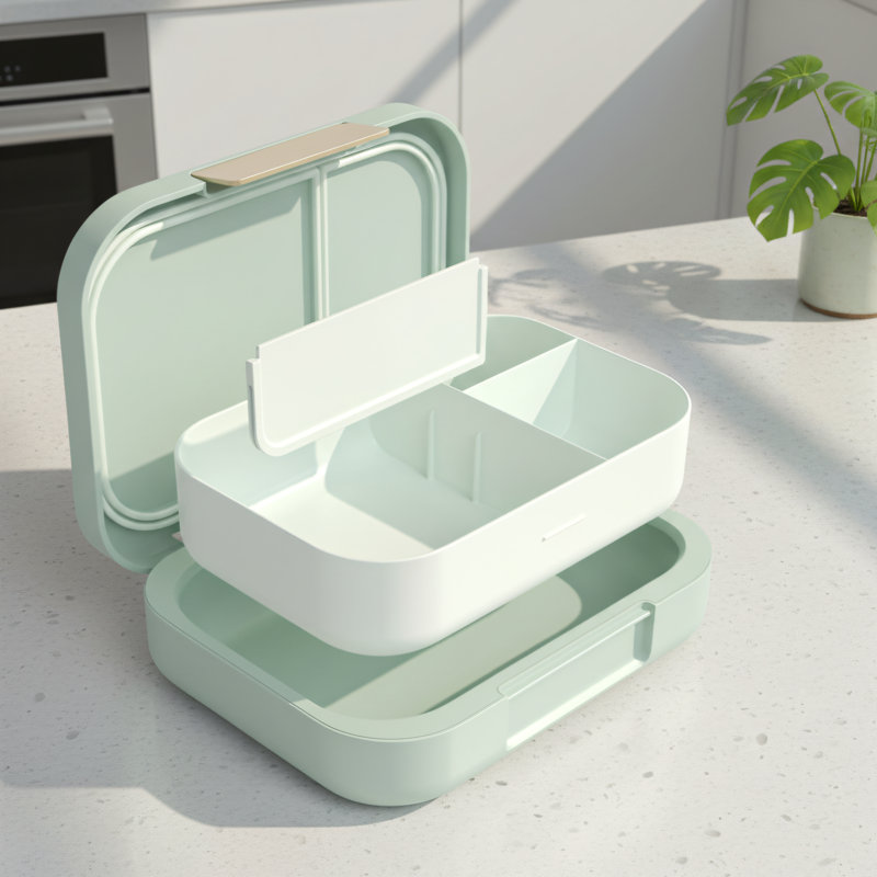 Mint Green BPA-Free Reusable Lunch Box, 3-4 Compartments, Leak-Proof, 44 Fl Oz, Improved Locking Tray, Microwave And Dishwasher Safe