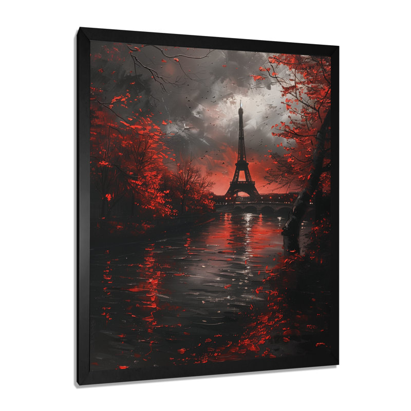 Rouge et gris, Tour Eiffel magique à Paris II, impression d'art mural de la ville de Paris, Cadre noir, H 12 po x l 20 po