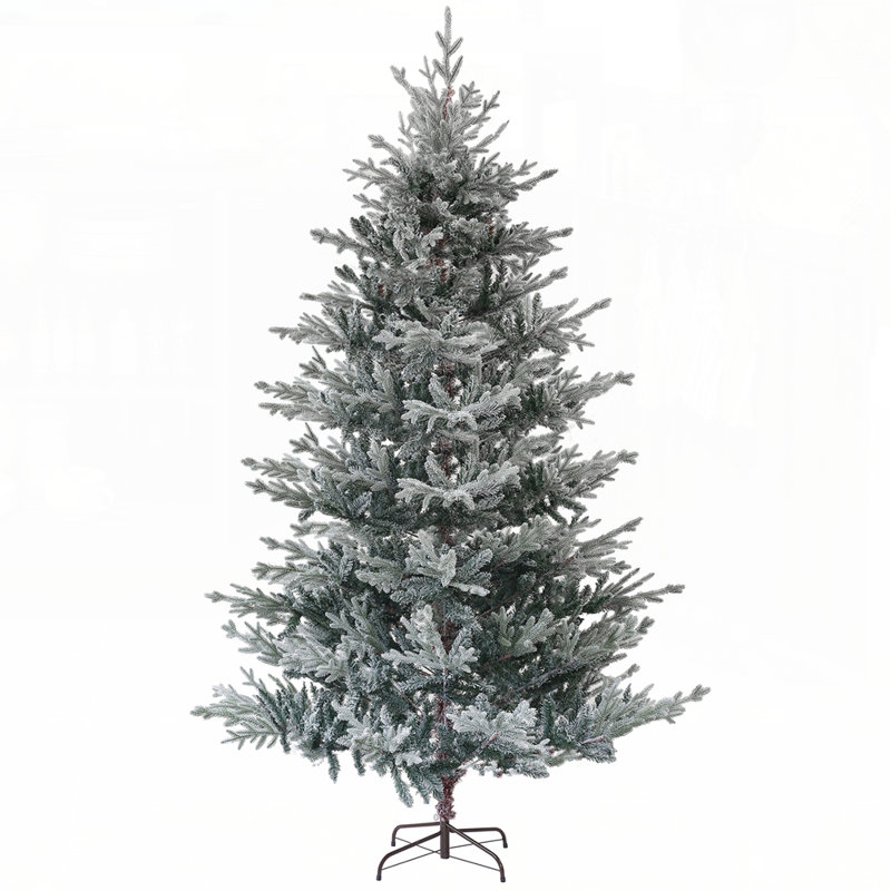 Arbre de Noël artificiel pin enneigé 9 pi avec embouts 1939, base en métal pliable, assemblage facile pour la maison et le bureau