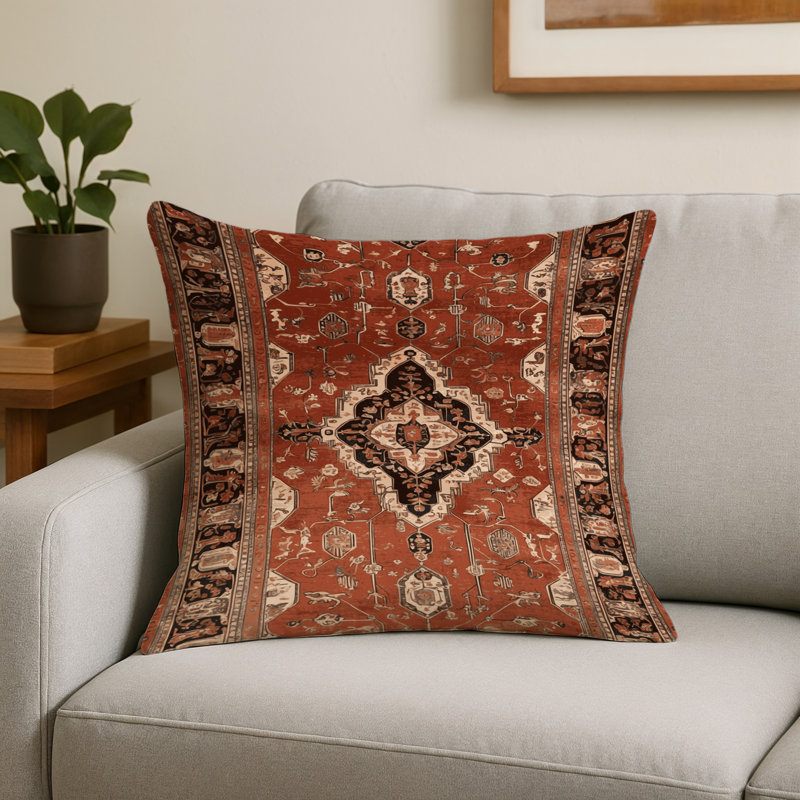 Coussin décoratif intérieur et extérieur Tabriz, Carré 18 po, Brun / noir oriental 82