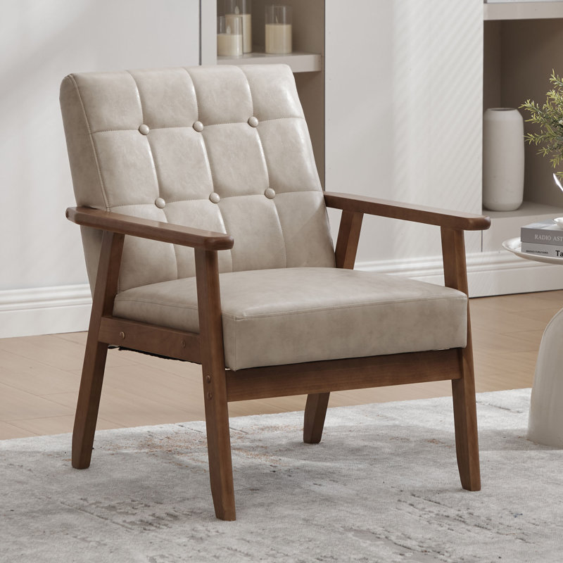 Accent Chair, Mid-century Modern Armchair With Solid Wood Frame,Armchair For Living Room, Bedroom-Khaki, Khaki