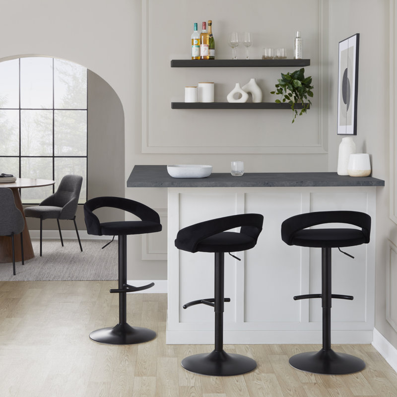 Tabouret de bar ajustable contemporain Grotto, Noir, Velours - noir
