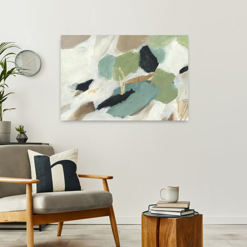 Vert, sérénité, art biologique moderne et abstrait, H 24 po x l 36 po