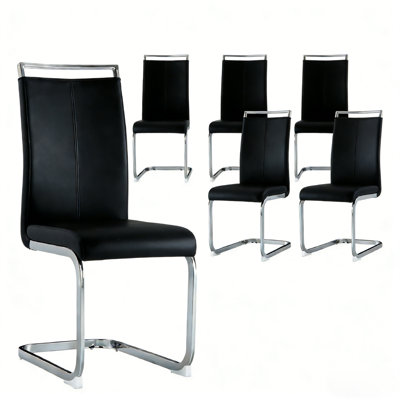Amari Modern High Back Faux Leather Dining Chairs with Chrome Cantilever Legs