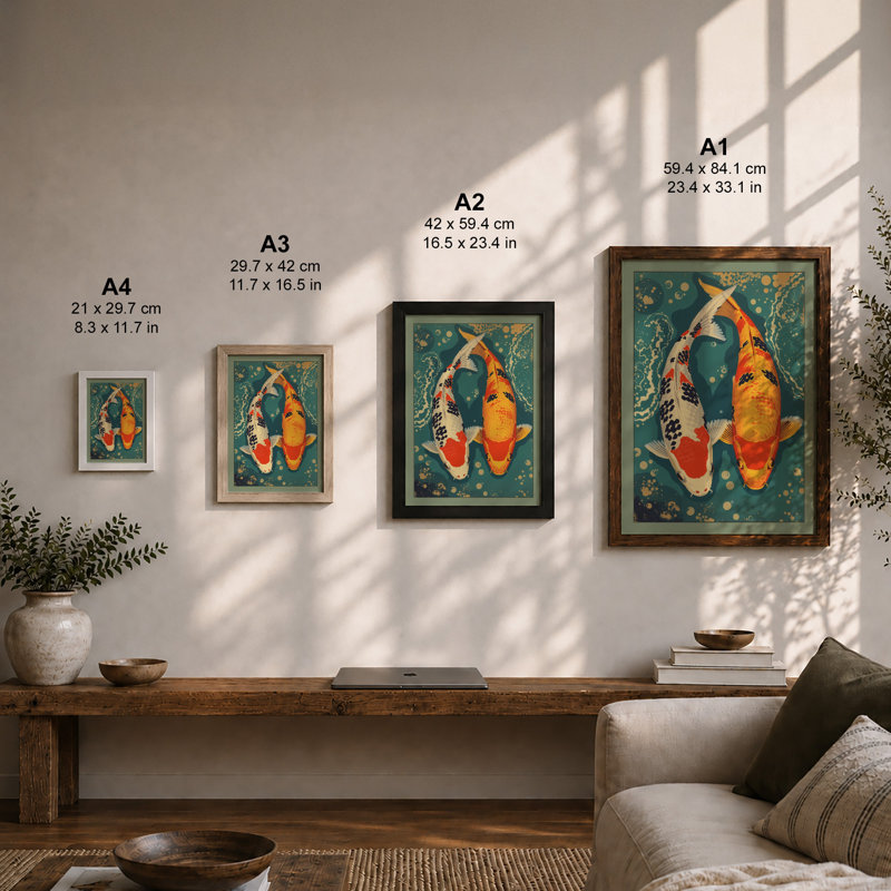 Koi in Motion Modern - Framed Print, Walnut, A4 - 29.7 x 21.0 cm