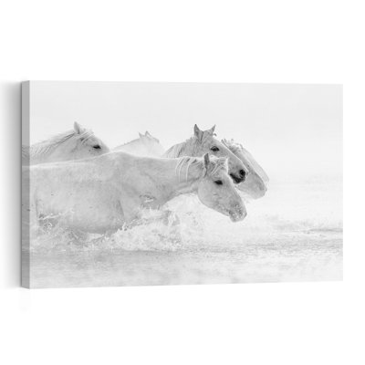 Splashing White Horses Contemporary Horse Wall Art Print