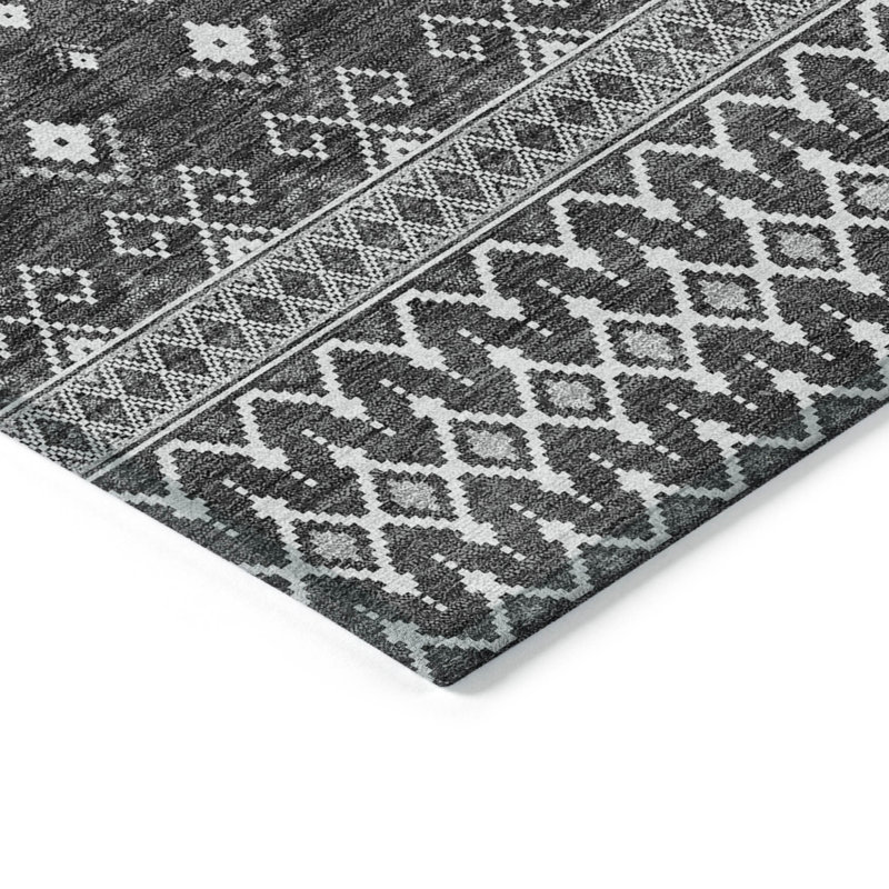 Tapis d'intérieur tribal lavable 3 pi x 5 pi gris argenté