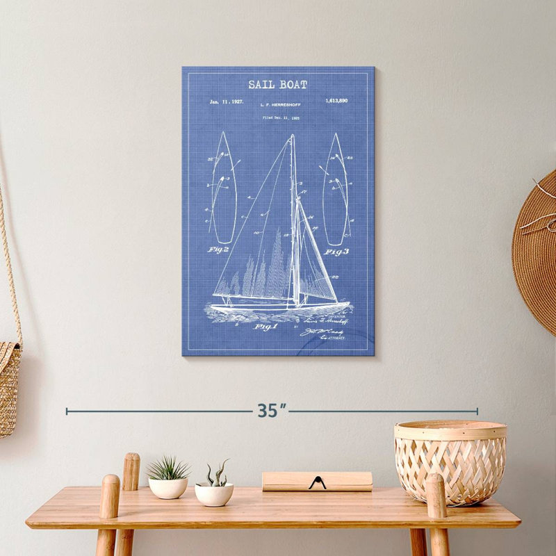 Voile de bateau bleu verni - reproduction sur toile tendue, H 24 po x l 16 po x P 1,25 po