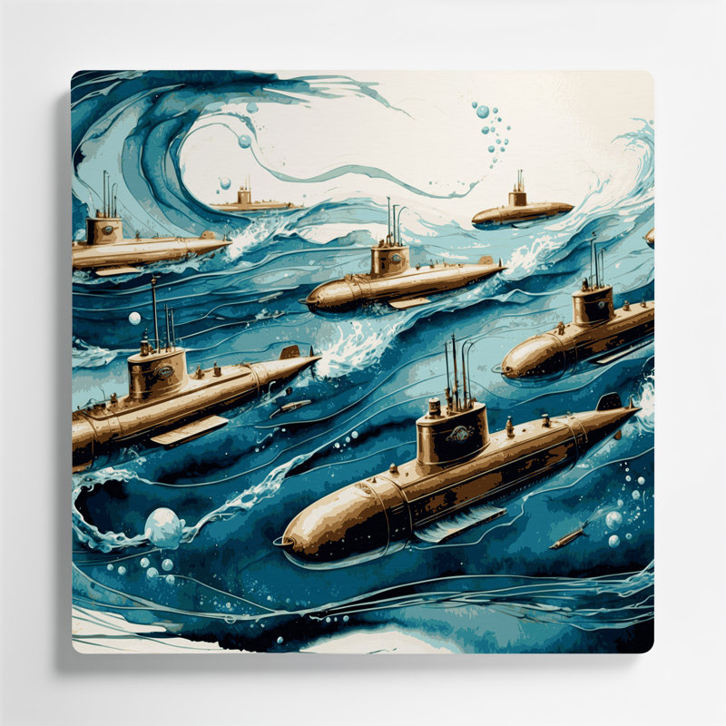 Art mural nautique sous-marin gris, H 12 po x l 12 po
