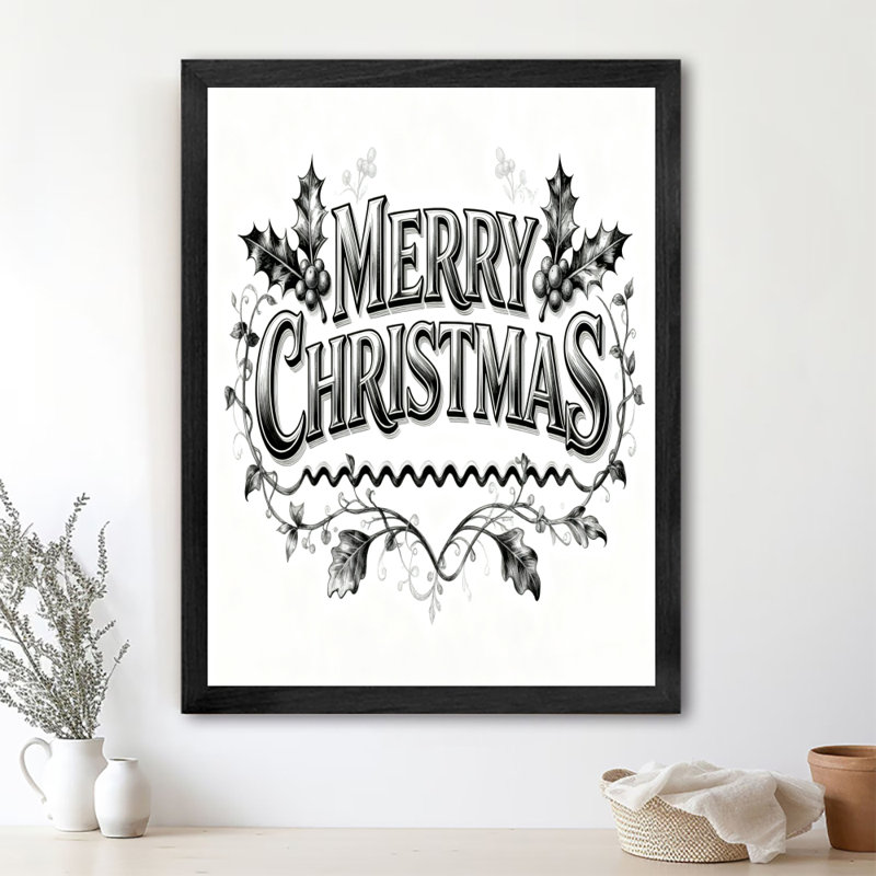Art mural rétro noir encadré «Merry Christmas», impressions de style rétro, H 17 po x l 13 po