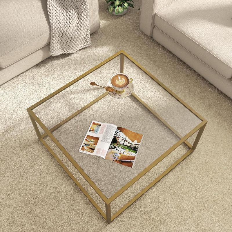 Table basse Petites tables basses modernes de salon, Plateau transparent / base dorée