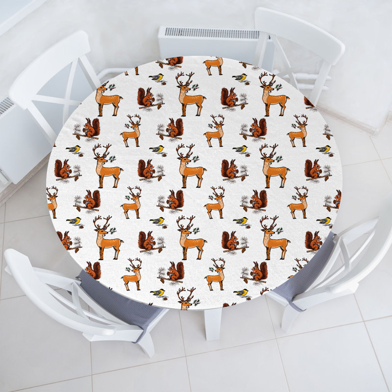 Ambesonne Squirrel Fitted Round TableclMulticolor 78340, 67.72" Round