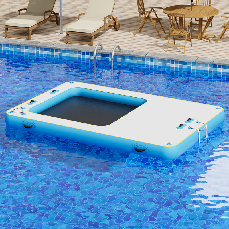 AMERLIFE Inflatable Floating Dock, Non-Slip Air Dock Platform loating Island Raft with Rope Ladder and Water Zone for Pool Lake Beach Ocean (12*8FT)