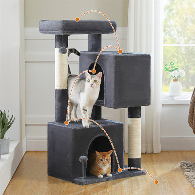 Arbre à chat XL 44 "pour grands chats 20 lb et plus, 2 condos spacieux avec grattoir épaissi de 3,4 po, grand perchoir supérieur, 2 jouets interactifs