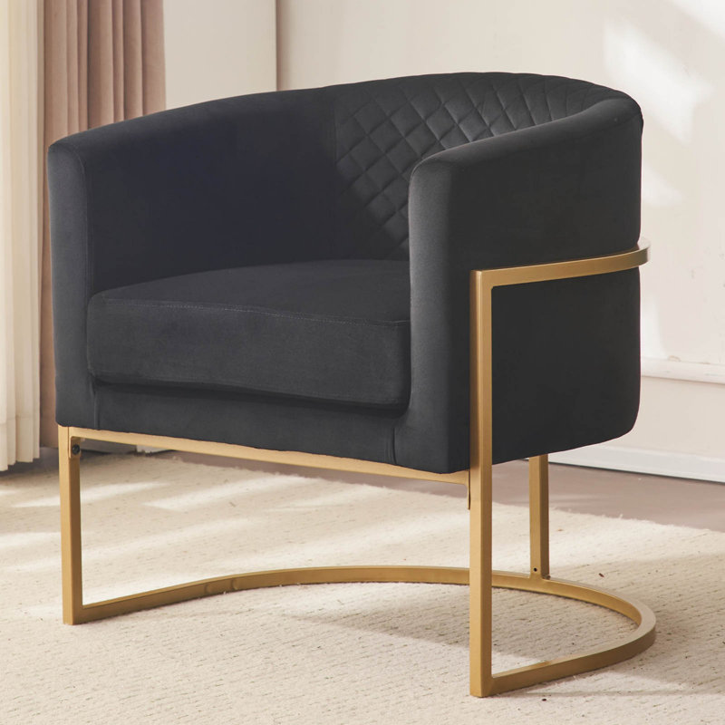 Chaise rembourrée avec support en métal doré, Velours noir