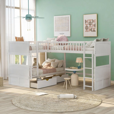 Huybert Size Bunk Bed with Attached Loft &amp; 2 Drawers, Spacious &amp; Durable