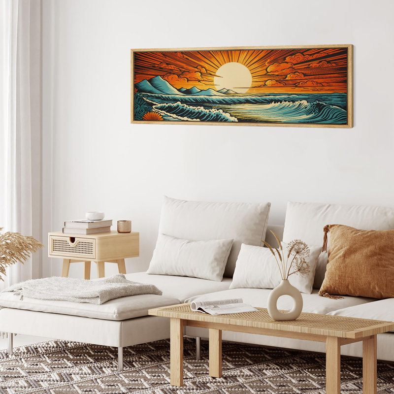 «Sun and Moon Oceanic Sunset Waves And Sun Dynamic Sea Landscape», reproduction d'art sur toile, H 20 po x l 60 po, Natural