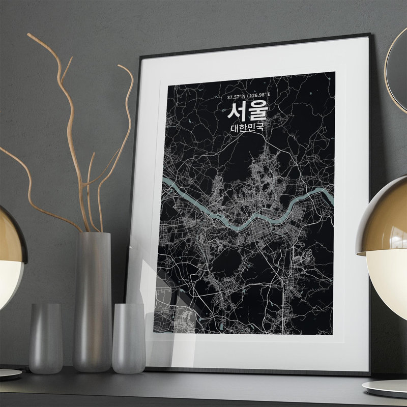 Séoul (coréen) - impression sur toile tendue, Gris/noir