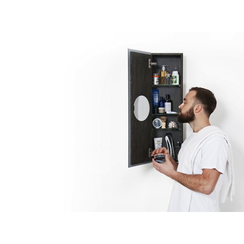 Mendocino 250mm W 800mm H Surface Frameless Medicine Cabinet Mirror 4 Adjustable, Dark Oak